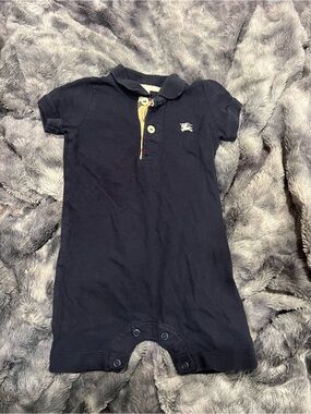 Burberry Navy Polo One-Piece Romper with Iconic Logo